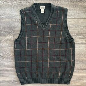 L.L. Bean 100% Cotton Green V Neck Knit Grandpa Sweater Vest Large